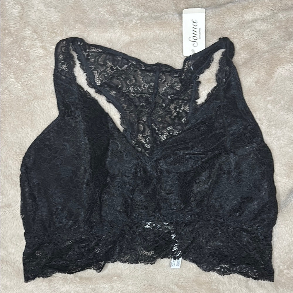 Soma Black Lace Bralette with V-Neckline and Intricate Detailing